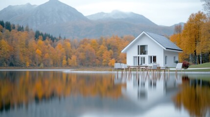 Fototapeta premium Lakeside house in autumn