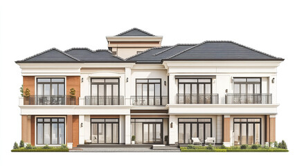 Fototapeta premium Elegant two story house with large windows and balconies