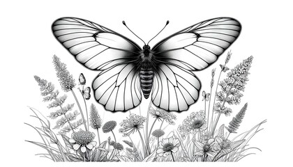 Fototapeta premium Butterfly The Gassed Aporia crataegi - linear drawing, ideal for coloring.