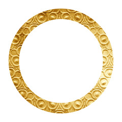 Circle luxury Gold frame border transparent png or isolated on white. Textured golden border for poster, banner, greeting, card, book, print & publication design.	