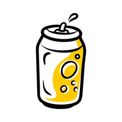 Cartoon Illustration of a Yellow Soda Can with Liquid Droplets