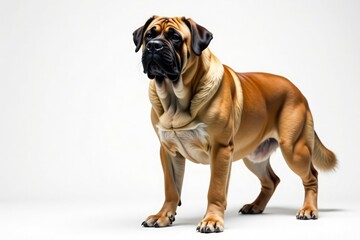 Obraz premium Majestic mastiff, powerful stance, white background, strong, breed, full body