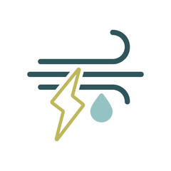 Wind rain lightning vector icon. Weather sign