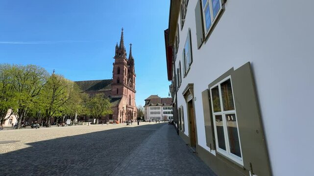 Basel, Switzerland - Das Basler M&uuml;nster cathedral, Reformed Protestant church, located at Basel M&uuml;nsterplatz square