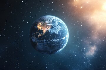 Fototapeta premium Stunning view of Earth with vibrant colors and distant stars in a cosmic setting