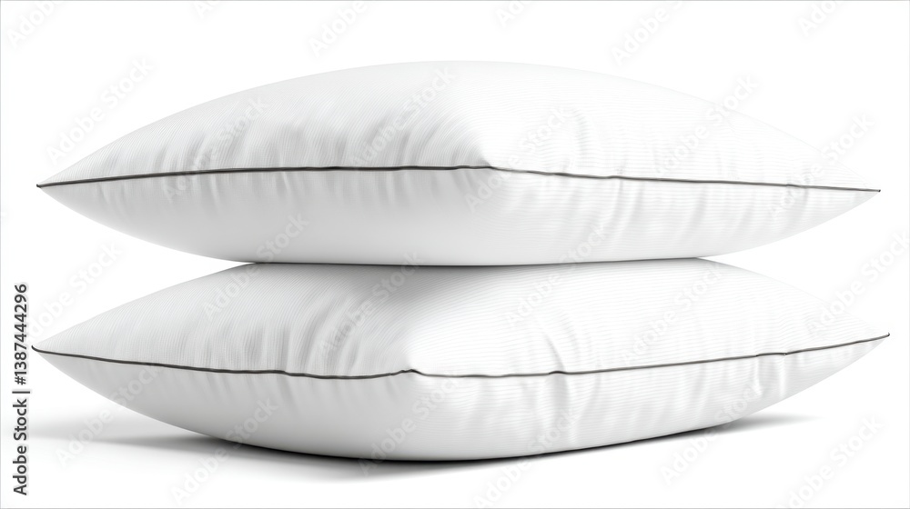 Poster Two white pillows with subtle textured patterns and thin black borders, stacked on a white background.