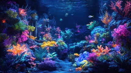 Obraz premium Vibrant underwater coral reef scene with colorful fish
