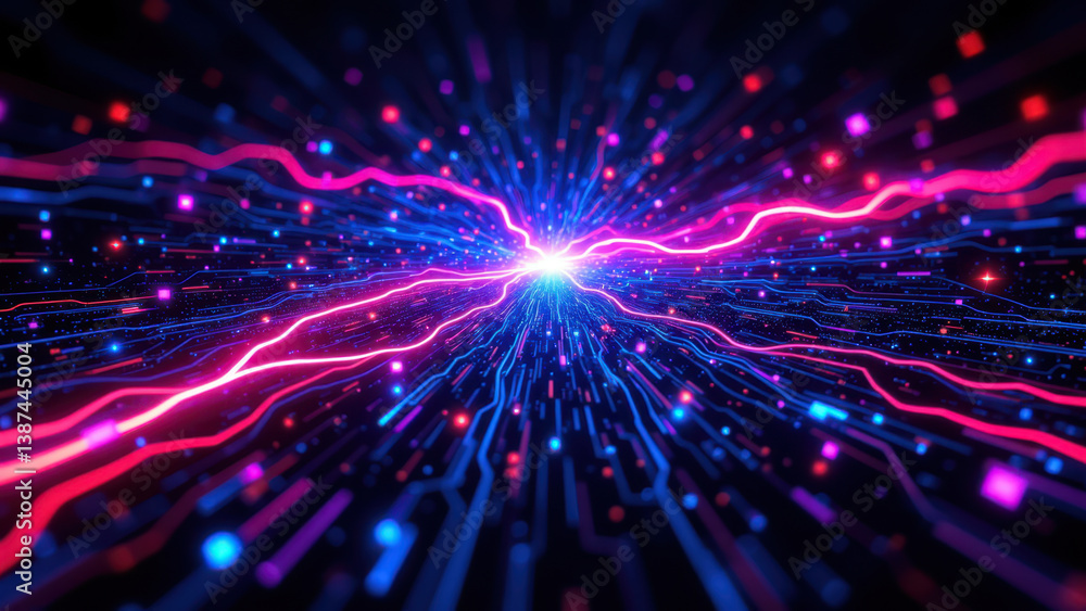Poster digital explosion with vibrant colors representing cyber security concepts.