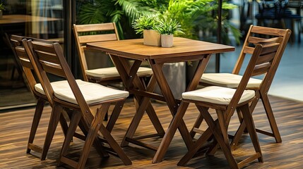 Fototapeta premium Practical and stylish dining nook with folding chairs and soft seat cushions
