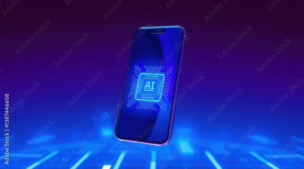Poster ai on smartphone: a cutting-edge mobile device showcasing artificial intelligence with a futuristic 