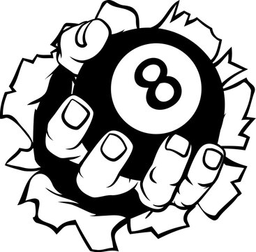 hand holding eight ball breaking through clip art preview