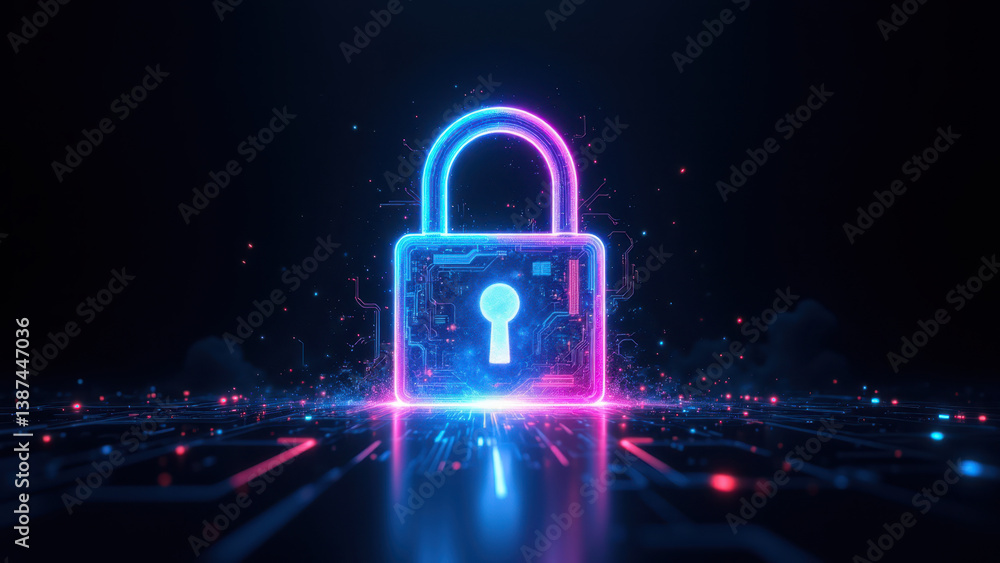 Aufkleber digital lock on a cybernetic background representing cybersecurity.