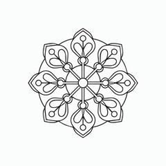 Abstract floral mandala ornament, round lace doily.  Easy Floral Mandala Coloring Page for Mindfulness and Line Art for Adult Therapy