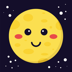 Cute vector illustration of the planet Moon in cartoon style, perfect for kids’ educational materials or space-themed designs.