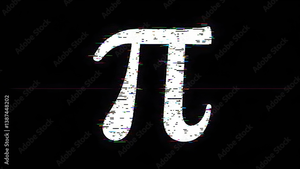 Poster abstract glitch-style pi symbol artwork, a digital representation of mathematical concepts with vibr