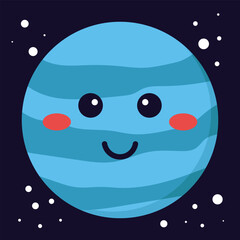 Cute vector illustration of the planet Neptune in cartoon style, perfect for kids’ educational materials or space-themed designs.