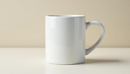 Fototapeta premium Classic white ceramic mug, handle detail visible , drinkware, crockery