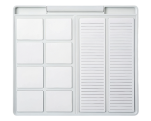 Organizer tray with sections for various items on a transparent background
