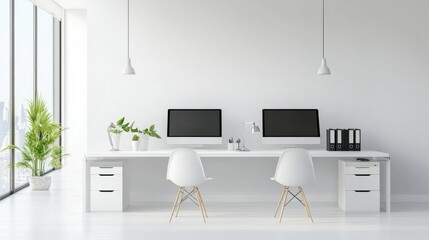 A trendy workspace with decorative storage boxes lined up perfectly on a floating desk.
