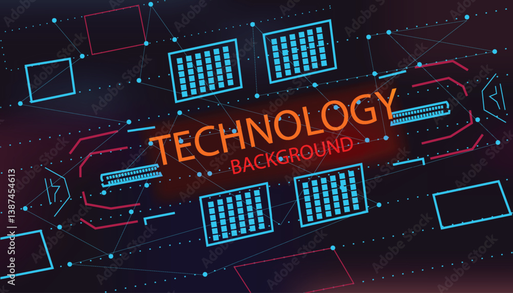 Poster technology concept, futurstics polygan connectivity, digital display with reflection circuit, vector