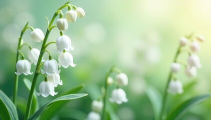Delicate repeating lily of the valley pattern in soft pastels, subtle, calm