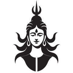 Black and White Vector Icon of Lord Shiva in Meditative Pose with Trisula Crown

