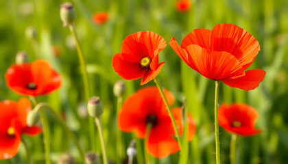 Obraz premium Poppy Flower Clipart – Bright red poppy flower isolated on a transparent background, ideal for remembrance themes, minimalist floral prints, or seasonal art. 