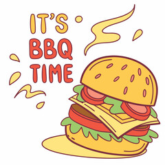 Illustration Of Delicious Burger Featuring An Its Bbq Time Message