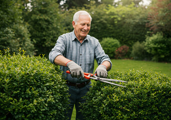 senior man working in garden
