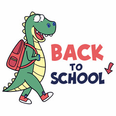 Cartoon Dinosaur Walking To School With Backpack Illustration Design