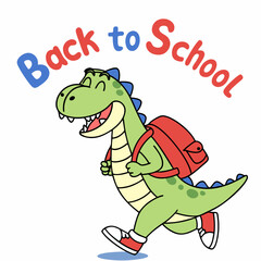 Cute Dinosaur Character Heading Back To School With Backpack And Sneakers