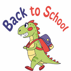Cute Dinosaur With Backpack Going Back To School Illustration For Kids