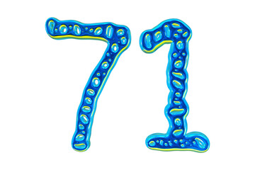 3d Blue Number 71 For Math And Business Concept