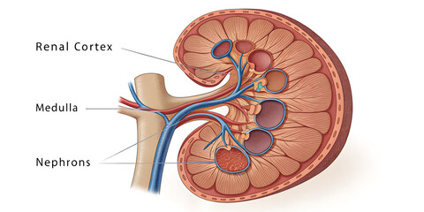 Internal Colorful Cross-Section of Kidney