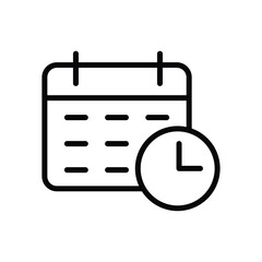 Fototapeta premium Calender with clock icon, scheduling line icon vector 