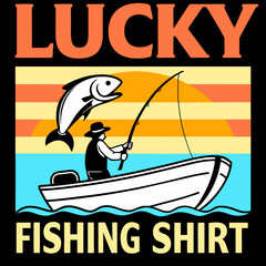Lucky Fishing Trip Vintage Design With Fisherman Catching A Fish Graphic