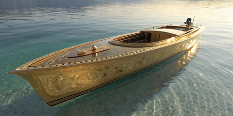 Golden Boat on Water Without Person