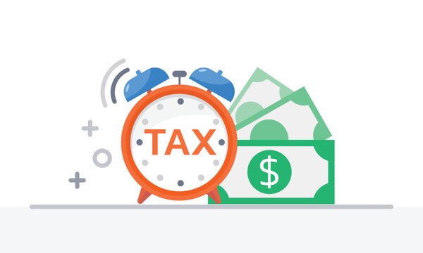Tax activities and money icon collection with colorful cartoon style including coin, dollar bill and saving. Flat vector illustration.
