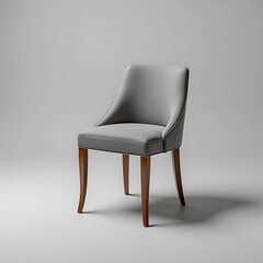 Elegant Grey Chair with Wooden Legs Isolated on Grey Background