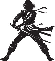 Dynamic Samurai Silhouette in Martial Arts Pose