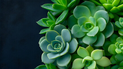 Aerial View of Lush Green Succulents on Dark Background