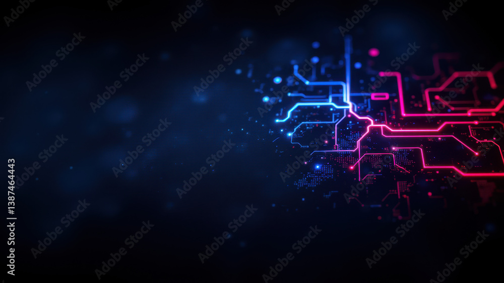 Poster cybersecurity concept with abstract glowing red lines on a dark background.