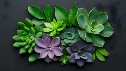 Aerial View of Succulent Arrangement on Dark Background