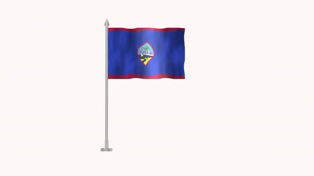 Flag of Guam, Pole flag of Guam on white screen, Guam 3D Animation flag waving in the wind isolated on white Background. 
