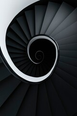 Abstract geometric shot of black spiral staircase inside for use as background