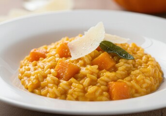 Pumpkin risotto with cheese and sage