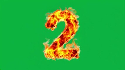 Fire number 2 on green screen background - Powered by Adobe