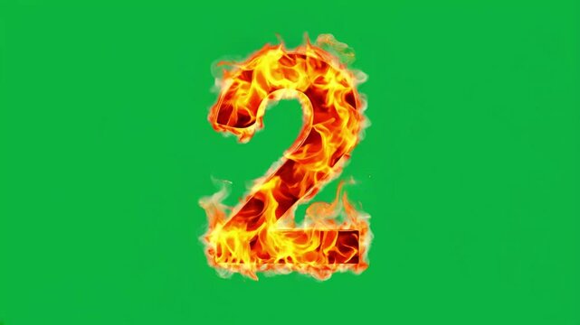 Fire number 2 on green screen background