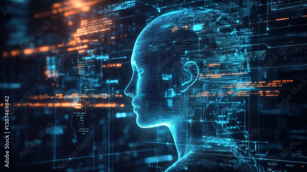 Poster technology infographic displaying the evolution of artificial intelligence with a timeline