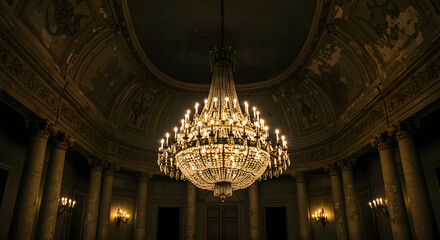 Grand Chandelier In Ornate Palace Hall